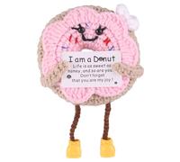 TOYMIS Funny Positive Doll Gift, Pink Cute Handmade Knitted Crochet Donut Inspirational Emotional Support Birthday Gift Home Decoration for Men Women