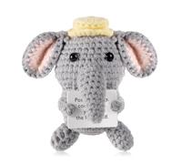 TOYMIS Funny Positive Elephant, 3.54 Inch Cute Knitted Elephant Doll Holding Support Card Small Emotional Potato Crochet Doll Lucky Inspirational Gift for Plush Birthday Party Encouragement
