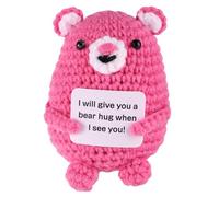 TOYMIS Handmade Positive Bear, Cute Support Bear Soft Mini Desk Office Decoration with Word Card for Friends Family Inspirational Birthday Gifts (Pink)