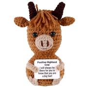 TOYMIS Highland Cow, 4.3 Inch Mini Funny Hand-Knitted Wool Crochet Doll Toy Emotional Animal with Positive Card for Inspirational Support Uplifting Gift Home Desk Birthday Party Decor