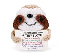 TOYMIS Inspirational Positive Crochet Sloth, 2.76 Inch Cute Positive Sloth Handmade Crochet Animals Funny Knitted Sloth with Encouraging Support Card Crochet Doll Plush Gift for Office Home Decor