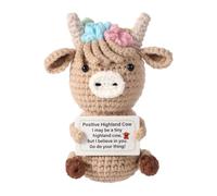 TOYMIS Knitted Highland Cow Age 3+, Funny Cute Positive Animal Inspirational Potato Doll with Positive Card Uplifting Toy Gift for Friends Family Party Ornament Decoration