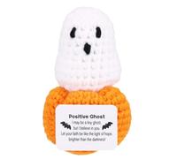 TOYMIS Mini Positive Ghost, Cute Crochet Ghost and Pumpkin Funny Knitted Positive Doll for Home Office Car Desktop Decoration Friendship Encouragement Gift