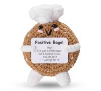 TOYMIS Positive Bagel, Mini Cute Emotional Soft Knitted Support Bagel Doll with Inspirational Card Funny Handmade Crochet Wool Biscuit Toy Positive Encouraging Potato Affirmation Gifts