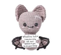 TOYMIS Positive Bat, Bat Crochet Knitted Wool Doll Positive Knitted Animal Crochet Doll With Positive Card Encouragement Crochet for Halloween Party Decoration Cheer Up Gifts