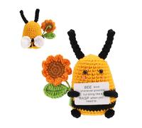 TOYMIS Positive Bee, Mini Funny Knitted Bee with Sunflower with Positive Affirmations Card Cute Crocheted Bee Emotional Plush Positive Support Gifts Cheer Up Knitting Doll for Family and Friends