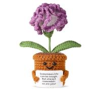 TOYMIS Positive Carnation Crochet Flower Emotional Support Bouquet Knitted Pot Plant Crocheted Potted Doll for Home Decoration Inspirational Gift (Purple)