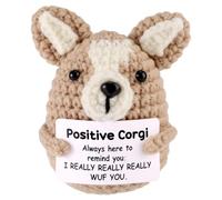 TOYMIS Positive Corgi, Crochet Corgi Toy Handmade Stuff with Inspirational Card Fun Emotional Knitted Puppy Doll for Women Men Her Him Dog Lovers Teacher Appreciation Gifts Home Office Decor