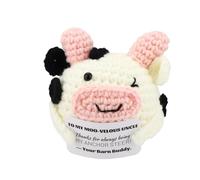 TOYMIS Positive Cow Moo Crochet, Mini Handmade Emotional Support Knitted Knit Animals Doll Plush with Encouragement Card Cute Office Desk Decor for Uncle