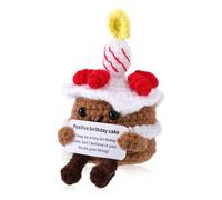 TOYMIS Positive Crochet Birthday Cake, Emotional Knitted Cake with Motivational Card Cute Handmade Food Doll Inspirational Support Gift for Birthday Christmas Desk Decor