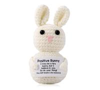 TOYMIS Positive Crochet Bunny, Mini Emotional Knitted Bunny Animals Support Gift Cute Handmade Rabbit Doll with Inspirational Card for Women Friend Birthday Christmas Graduation Valentines Easter