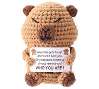 TOYMIS Positive Crochet Capybara, 3.5x2.7x2.7 Inch Handmade Knitted Capybara with Encouragement Card Emotional Support Crochet Animals for Friends Family