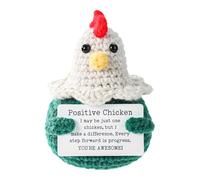 TOYMIS Positive Crochet Chicken, Cute Knitted Rooster Plush Doll with Motivational Card Handmade Emotional Animals Support Cheer Up Easter Gift for Family Friends Easter Home Decor (Green)