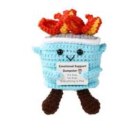 TOYMIS Positive Crochet Dumpster, Handmade Crochet Emotional Dumpster Fire Doll Knitted Plush Toy Ornament with Positive Card Inspirational Support Gifts for Christmas Birthday Party Desk Decor