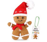 TOYMIS Positive Crochet Gingerbread Man, 4.7 Inch Handmade Crochet Gingerbread Doll with Positive Card Cute Christmas Crochet Gift with Santa Hat& Scarf for Encouragement Stress Release Holiday Decor