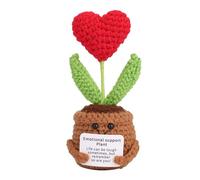 TOYMIS Positive Crochet Heart Flower, Knitted Flower Pot Emotional Doll Support Crochet Toy with Positive Message Card for Encouraging Gift Office Home Decoration