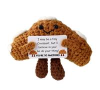 TOYMIS Positive Croissant, Tiny Emotional Bread Support Motivational Crochet Doll with Inspirational Card for Friends Coworker Gifts Office Desk & Home Decor