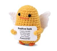 TOYMIS Positive Duck with Wings, Positive Knitted Doll Emotional Cheer Support Duck Cute Mini Crochet Animal Handmade Inspirational Duck Gift for Christmas Birthday Home Office Car Decoration