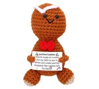 TOYMIS Positive Gingerbread Man Crochet, Handmade Emotional Christmas Doll with Inspirational Card Support Cute Knitted Gingerbread Stuffed Animal for Christmas Teens Adults Toy Encouragement Gift