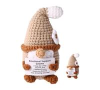 TOYMIS Positive Gnome, Emotional Plush Support Wool Crochet Gnome Knitted Toy with Flower Cheering Up Gift for Families Friends Christmas Birthday Party Decoration (Khaki)