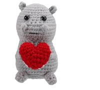 TOYMIS Positive Hippo Crochet with Heart, Emotional Animals Toy Positive Support Hippo Plush Crochet for Friends Inspirational Gift Home Office Car Decor
