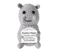 TOYMIS Positive Hippo, Emotional Knitted Positive Support Crochet Animal Doll with Crocheted Hippo Positive Crochet Gift for Inspirational Gift Home Office Car Decor(Grey)