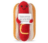 TOYMIS Positive Hot Dog, Cute Toy Funny Hot Dog Knitted Potato Wool Doll with Card Positive Plush Support Gifts for Friends Cheer Up Encouragement Gift Emotional Gift (Red)