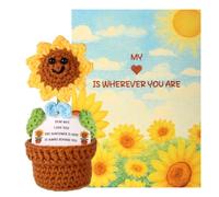 TOYMIS Positive Knitted Sunflower, Cute Handmade Crochet Potted with Inspirational Greeting Card Emotional Support Affirmation Thinking of You Encouragement Best Friend Birthday Gift (for Wife)