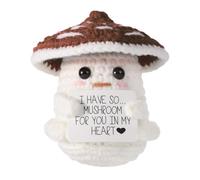 TOYMIS Positive Mushroom，Emotional Doll Support Encouraging Handmade Mushrooms Positive Food Crochet for Inspirational Plush Office Home Decor Graduation Gift(Brown & White)