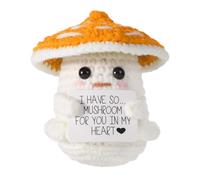 TOYMIS Positive Mushroom, Emotional Knitted Mushroom Energy Support Crochet Wool Doll Woolen Plush Toy for Motivated Gift Party Decoration (Orange-White)