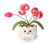 TOYMIS Positive Orchid, Crochet Orchid Flower Emotional Doll Support Crochet Plant with Positive Message Card for Motivational Gift Home Office Decor Back to School Gift(White & Pink)