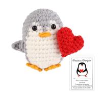 TOYMIS Positive Penguin with Heart, Crocheted Penguin Pocket Hug, Knitted Wool Doll for Party Decoration, Inspirational Gift