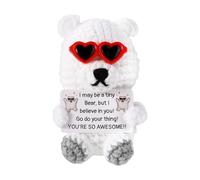 TOYMIS Positive Polar Bear Crochet, Emotional Knitted Polar Bear Animal with Heart Sunglasses Encouragement Card Cute Crocheted Doll for Friends Coworkers Support Gift Birthday Christmas