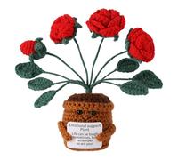 TOYMIS Positive Rose, Crocheted Red Roses Emotional Doll Support Flowers Potted Knitted Flower Crochet for Couple Plush Gift Home Office Decor Motivational Gift