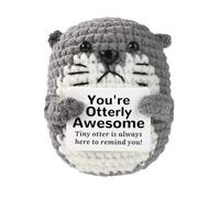 TOYMIS Positive Sea Otter Crochet, Emotional Doll Support Sea Otter Cute Mini Animal Crochet with Positive Message Card for Encouraging Gift Home Office Car Dashboard Decoration(Grey)