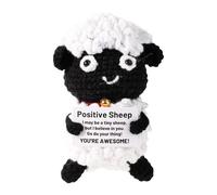 TOYMIS Positive Sheep, Crochet Sheep Positive Animal Handmade Knitted Pocket Sheep Crochet Animal Doll with Positive Messages Positive Sheep Crochet for Inspirational Gift Home Office Car Decor(Black)