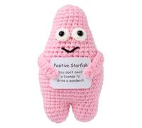 TOYMIS Positive Starfish, Positive Crochet Sea Animals Funny Knitted Doll Emotional Plush Support Toy with Encouragement Card for Birthday Gift Home Office Decor (Pink)