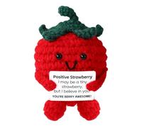 TOYMIS Positive Strawberry, Crochet Strawberry Emotional Doll Support Fruit Crocheted Knitted Positive for Empowering Gift Home Office Decoration Graduation Gift(Red)
