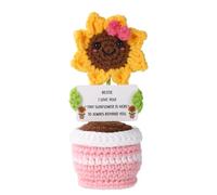 TOYMIS Positive Sunflower Crochet, 5.12 Inch Height Handmade Crocheted Potted Sunflower with Inspirational Card Cute Knitted Flowers Emotional Support Doll for Office Home Encouragement Gift (Bestie)