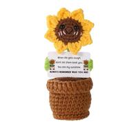 TOYMIS Positive Sunflower Crochet, 5.12 Inch Height Handmade Crocheted Potted Sunflower with Inspirational Card Cute Knitted Flowers Emotional Doll for Office Home Encouragement Gift (Universal)