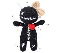 TOYMIS Positive Support Bow Voodoo Doll, Funny Crochet Stress Relief Inspirational Gift Black Knitted Emotional Voodoo Toy with Pins Witchcraft Ornaments Halloween Decor for Office Home Party Favors
