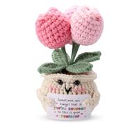 TOYMIS Positive Tulip, Cute Emotional Crochet Tulip Doll Support Handmade Pink Knitted Flower Plant Plush with Encouragement Card for Adults Kids Friends