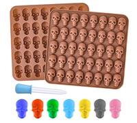 TOYMIS Reusable Silicone Candy Molds, 2 Pack with 80 Cavities Skull Silicone Mold Gummy Skull Mold Chocolate Making Supplies with 1 Dropper for Chocolate, Jelly, Candy, Ice Cube, Dog Treats, Pet Trea
