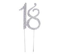 TOYMYTOY 18 Cake Topper for 18th Birthday Party or Anniversary Crystal Rhinestones Decorative Cake Topper for Party Supplies (Silver)