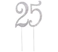 TOYMYTOY 25 Cake Topper for 25th Birthday Party or Anniversary Crystal Rhinestones Decorative Cake Topper for Party Supplies (Silver)