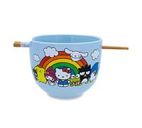 Toynk Sanrio Hello Kitty and Friends Rainbow Ceramic Dinnerware Set | Includes 20-Ounce Ramen Noodle Bowl and Wooden Chopsticks