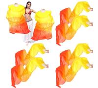 Toyosport abanicos 4 Pairs of Silk Dance Fans, Gradient Flame Design, Yellow, Orange and Red Left and Right Fans, Handmade Bamboo Frame, Kinds of Multi-Person Stage Performances