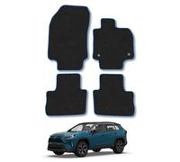 Toyota RAV4 [Hybrid] (2019+) Car Mats Accessories Tailored Fit Tufted-Pile Premium Carpet Blue Trim non-Slip Floor Mats Full Coverage Compatible Accessory Full Front & Rear Set Hand-Finished