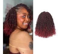 Toyotress Yanky Twist Crochet Hair - 35.6 cm 8 Packs (30 Strands/Pcs) Fluffy Spring Mini Twist Short Bob Passion Twist Ombre Burgundy Pre-Looped Crochet Braids Braiding Hair (14 Inches, T118-8P)