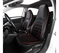 TOYOUN Classic Universal PU Leather Car Front Seat Covers High Back Bucket Seat Cover - Fit Most Cars, Trucks, SUVS, or Vans 2 PCS Red Trim Auto Seat Covers Set Car Seat Protector for All Seasons